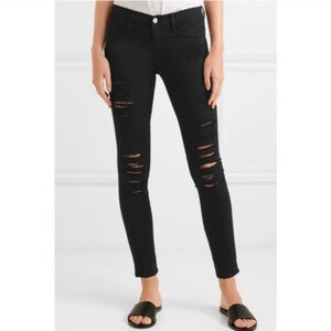 FRAME Denim Le Skinny De Jeanne Black Distressed Jeans 25